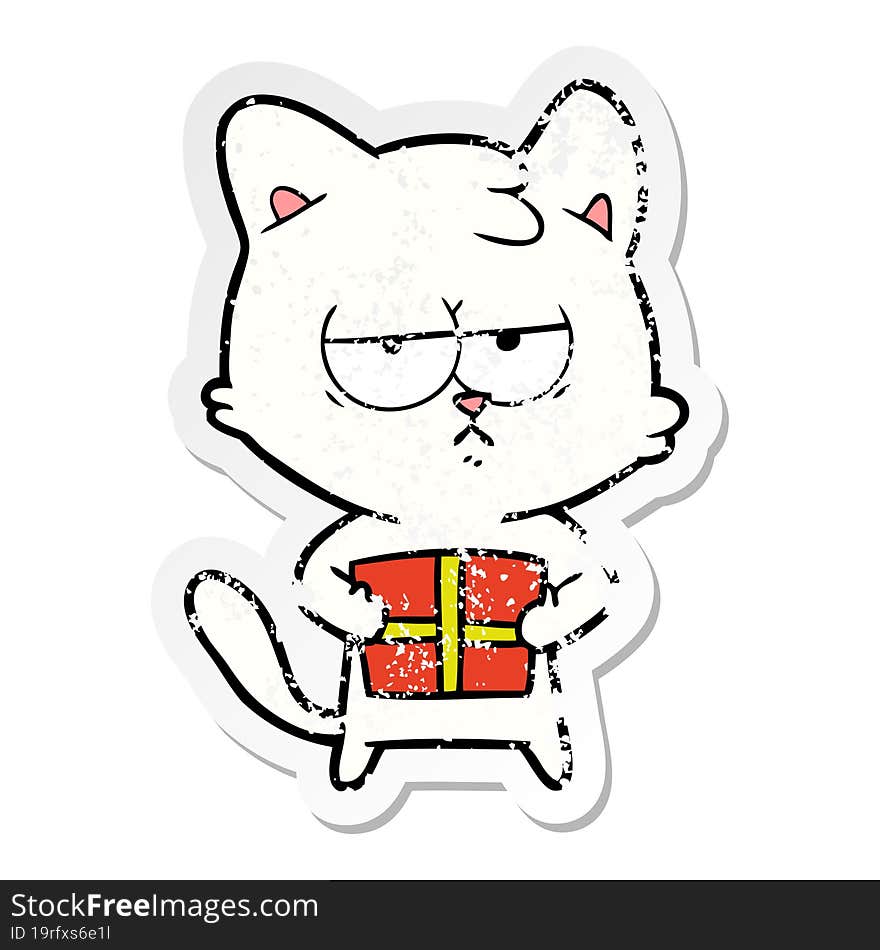 distressed sticker of a bored cartoon cat