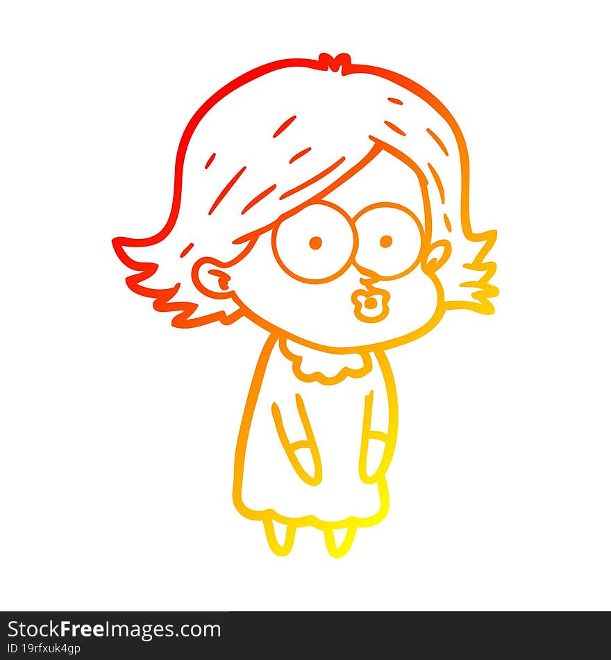 warm gradient line drawing cartoon girl pouting