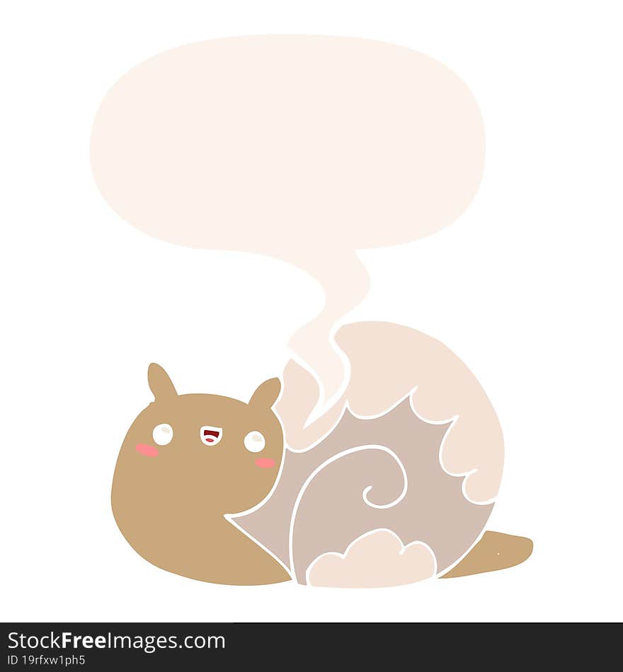 cute cartoon snail and speech bubble in retro style