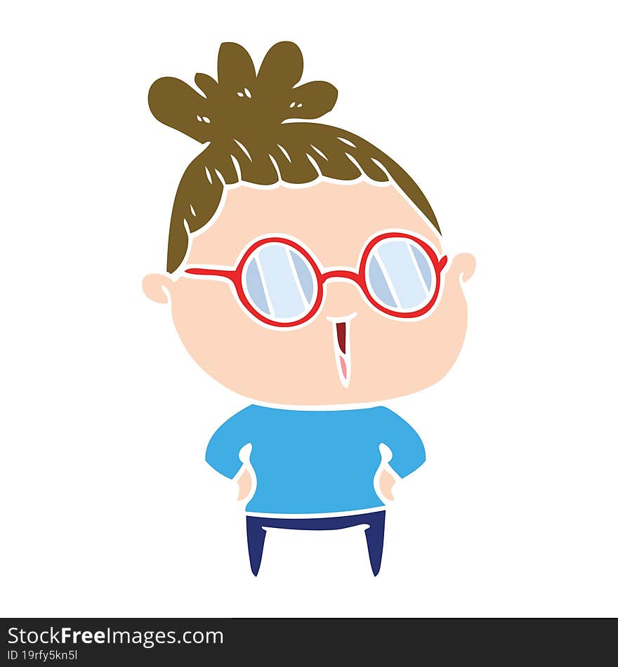 flat color style cartoon woman wearing spectacles