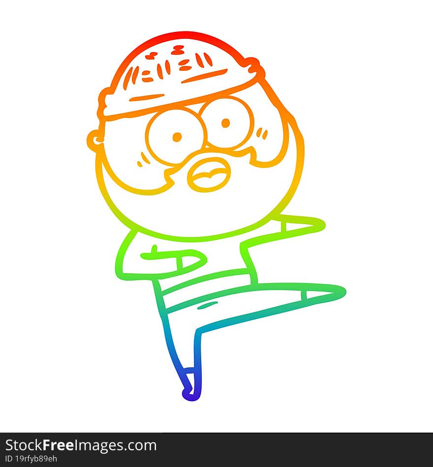 rainbow gradient line drawing cartoon surprised bearded man dancing