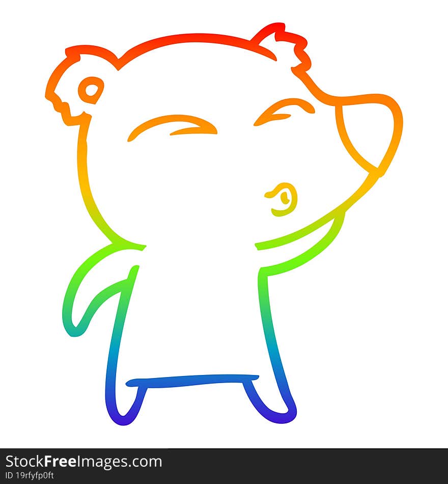 rainbow gradient line drawing cartoon whistling bear