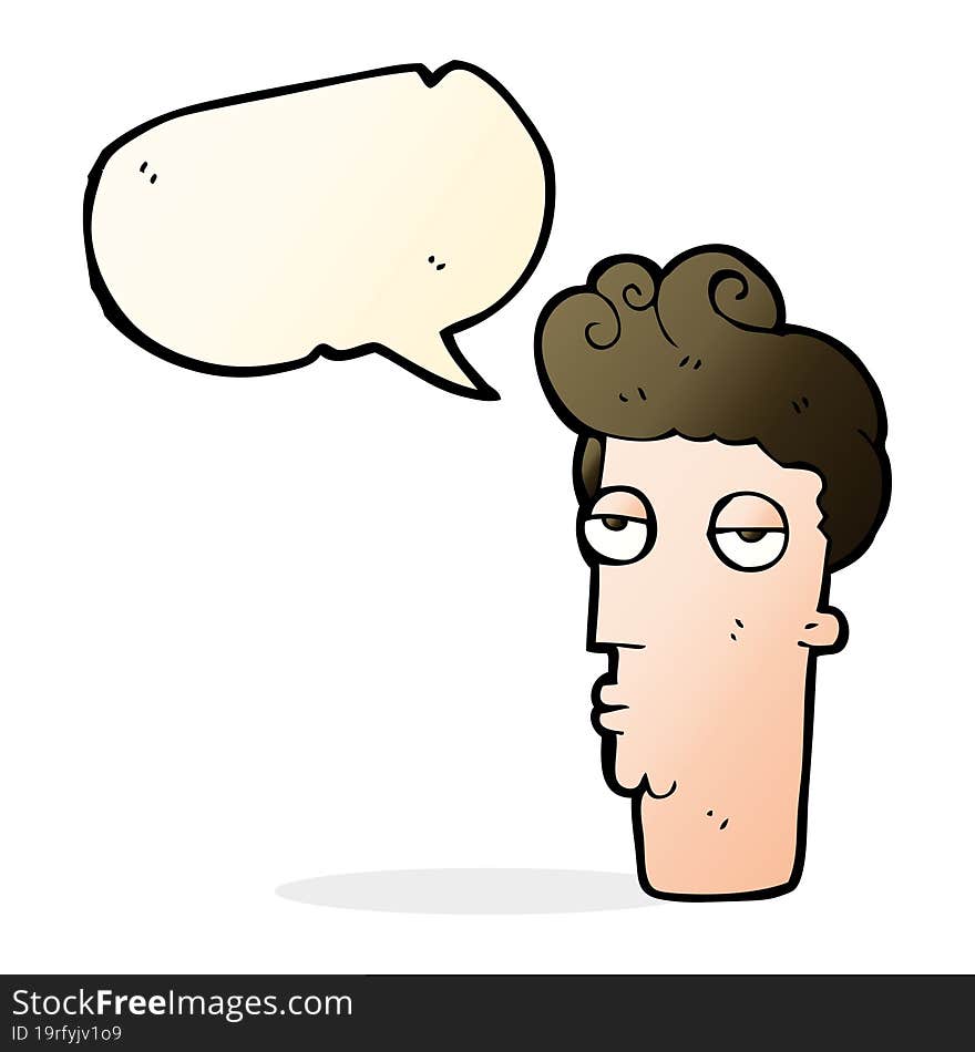 cartoon bored man s face with speech bubble