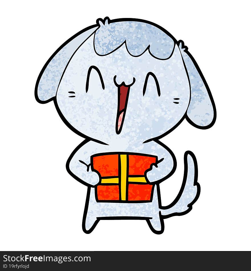 cute cartoon dog with christmas present. cute cartoon dog with christmas present