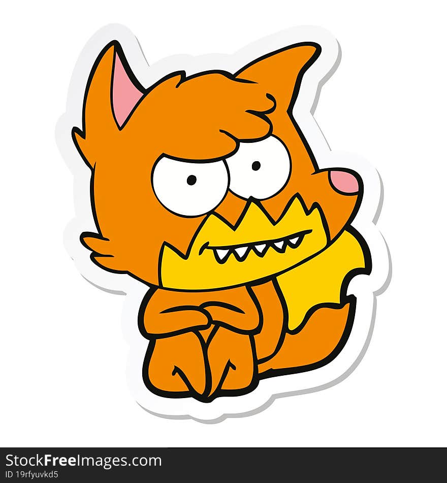 Sticker Of A Cartoon Grinning Fox Sitting