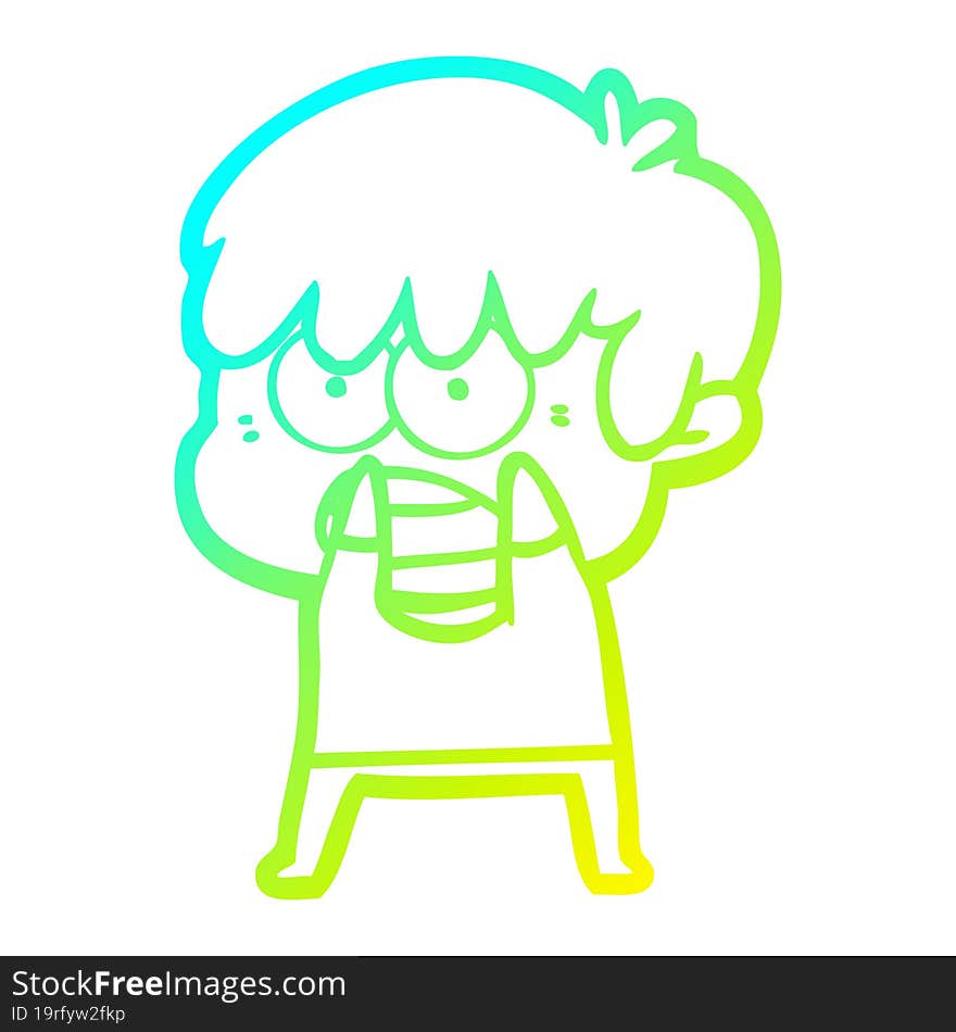 cold gradient line drawing worried cartoon boy