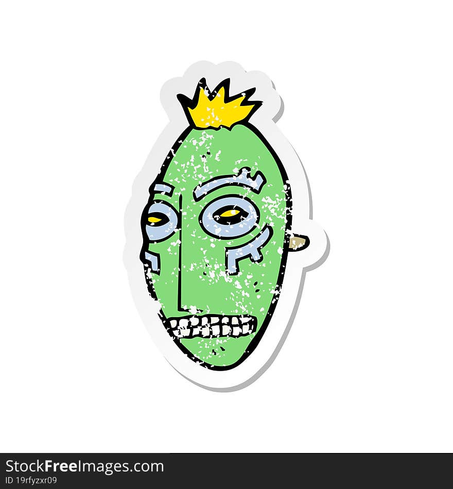 Retro Distressed Sticker Of A Cartoon Tribal Mask