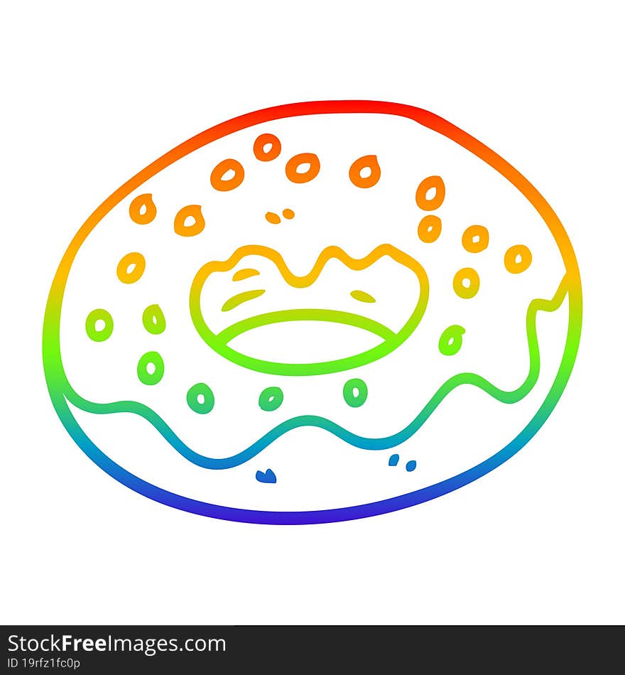 rainbow gradient line drawing of a cartoon chocolate coated donut