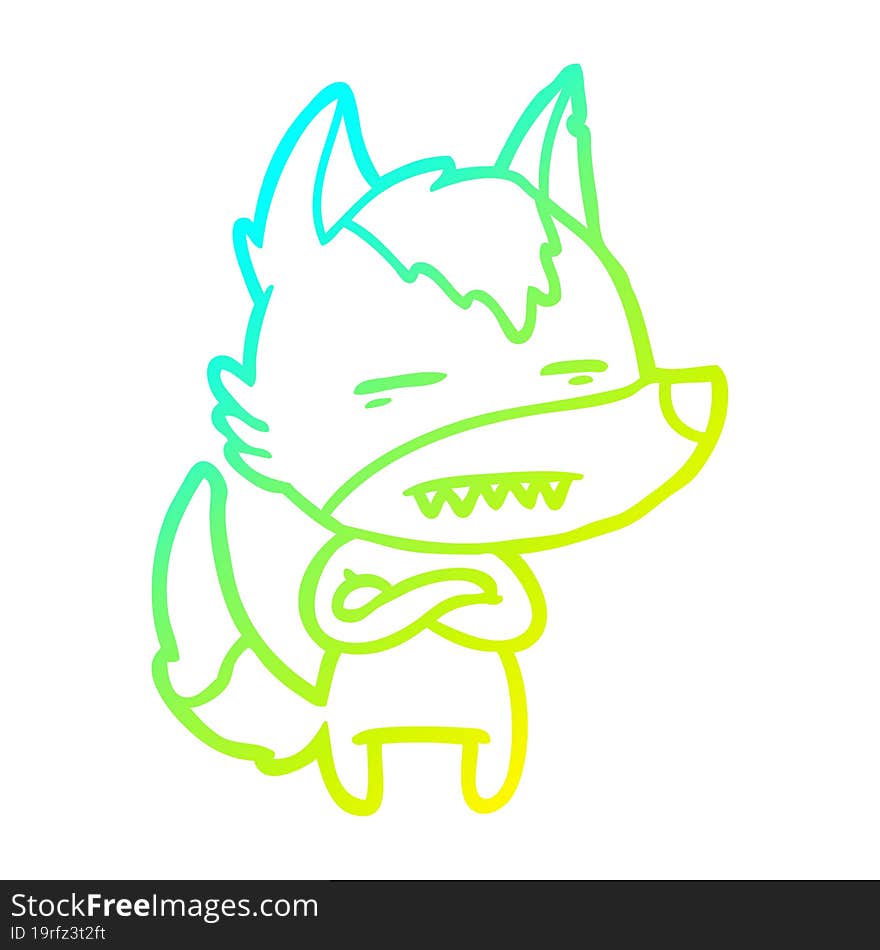 cold gradient line drawing cartoon wolf showing teeth