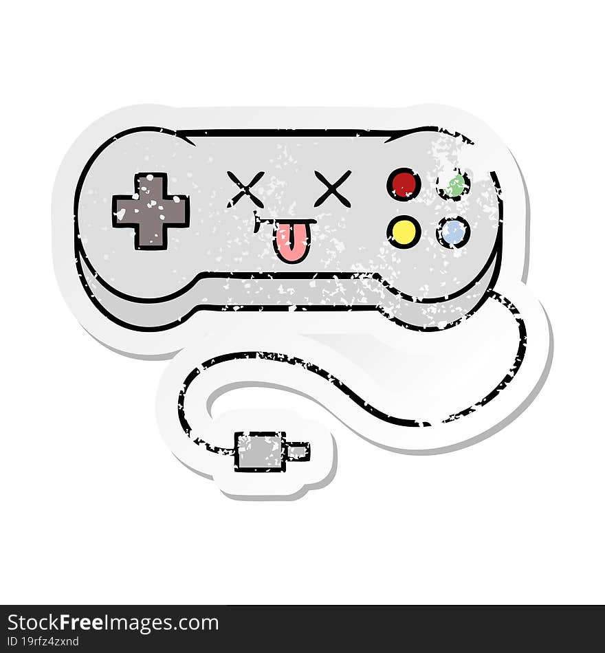 distressed sticker of a cute cartoon game controller