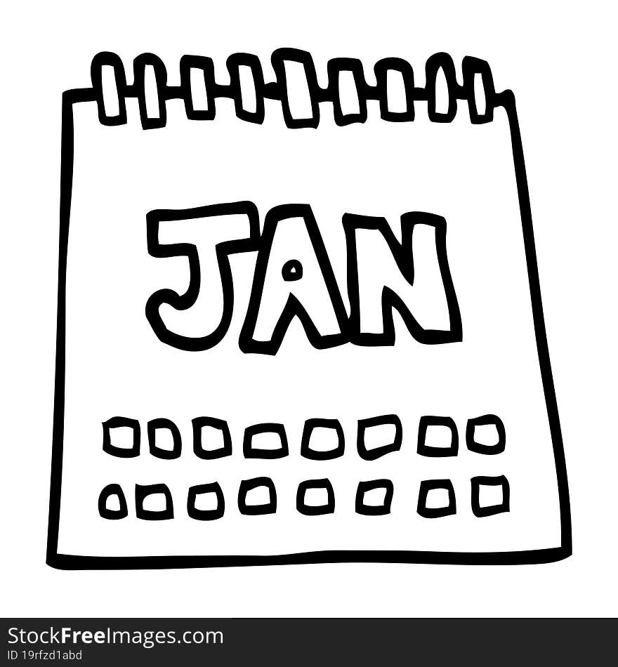 line drawing cartoon calendar showing month of january