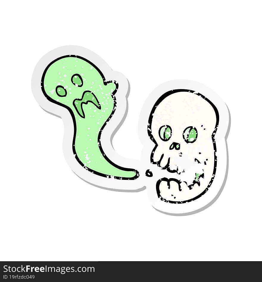 Retro Distressed Sticker Of A Cartoon Spooky Skull