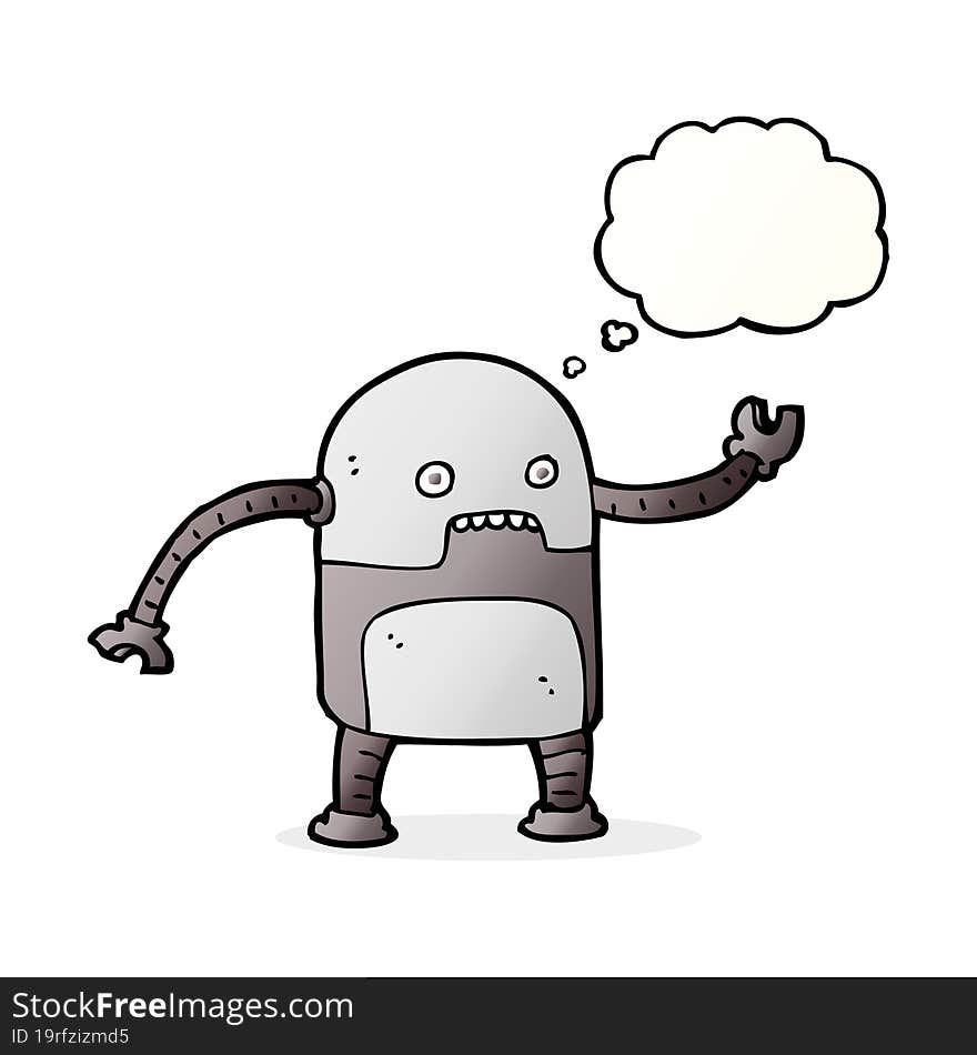 funny cartoon robot with thought bubble