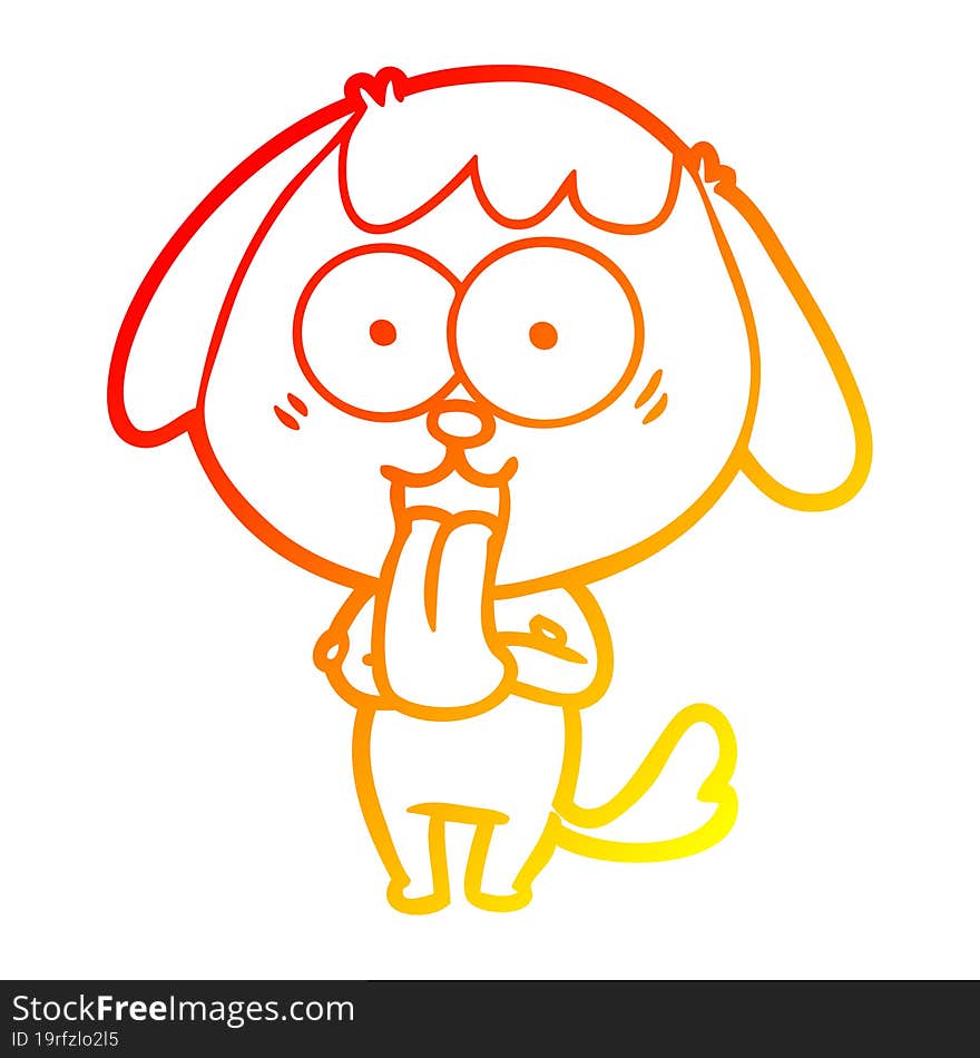 warm gradient line drawing of a cute cartoon dog