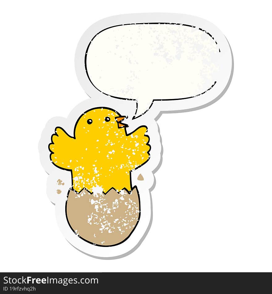 cartoon hatching bird and speech bubble distressed sticker