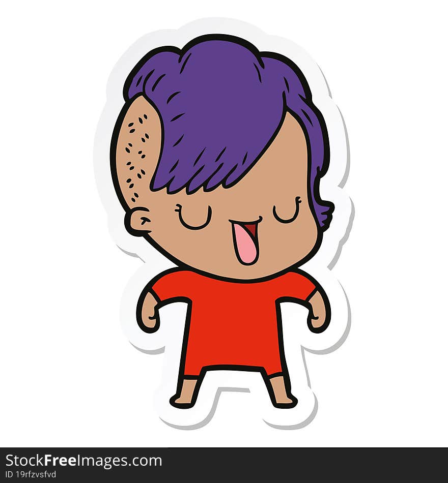 sticker of a cute cartoon girl with hipster haircut