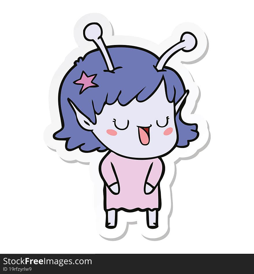 sticker of a happy alien girl cartoon