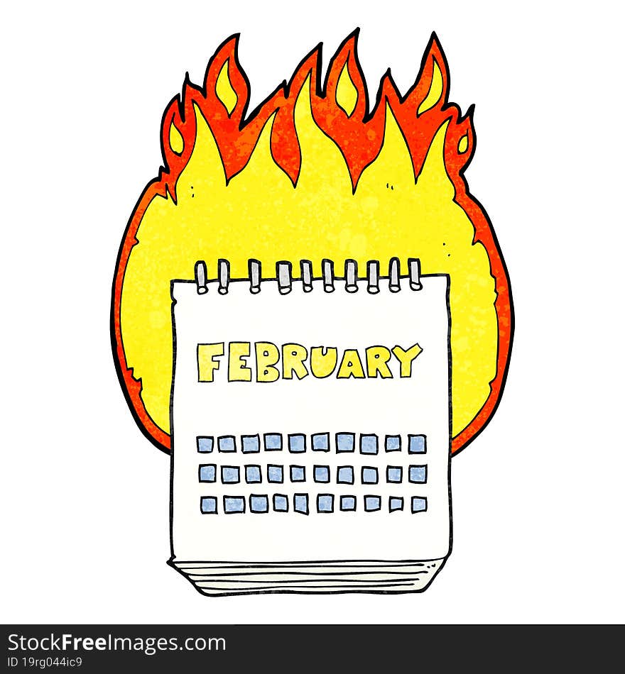 freehand textured cartoon calendar showing month of february