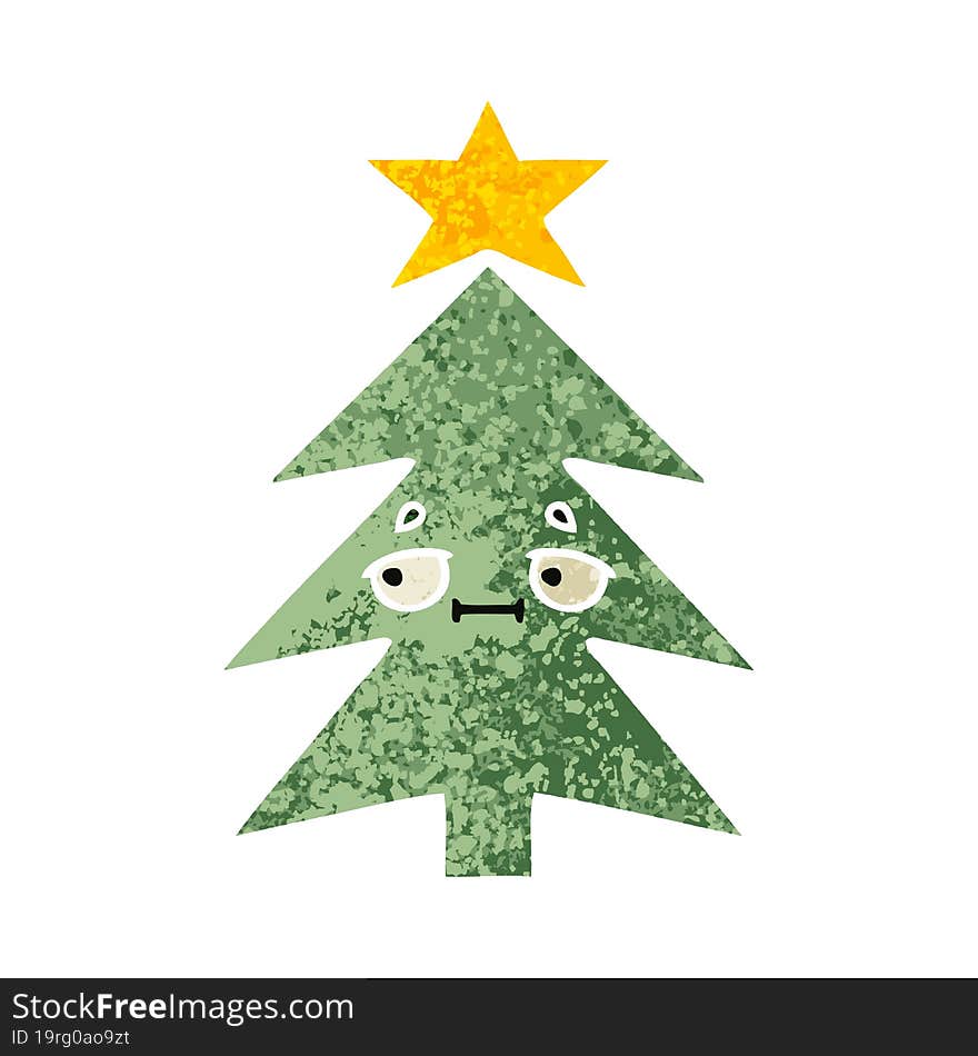 retro illustration style cartoon christmas tree