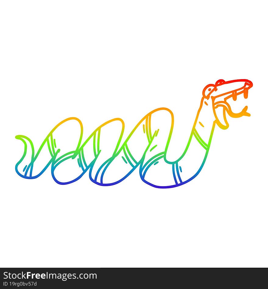 rainbow gradient line drawing cartoon crawling snake