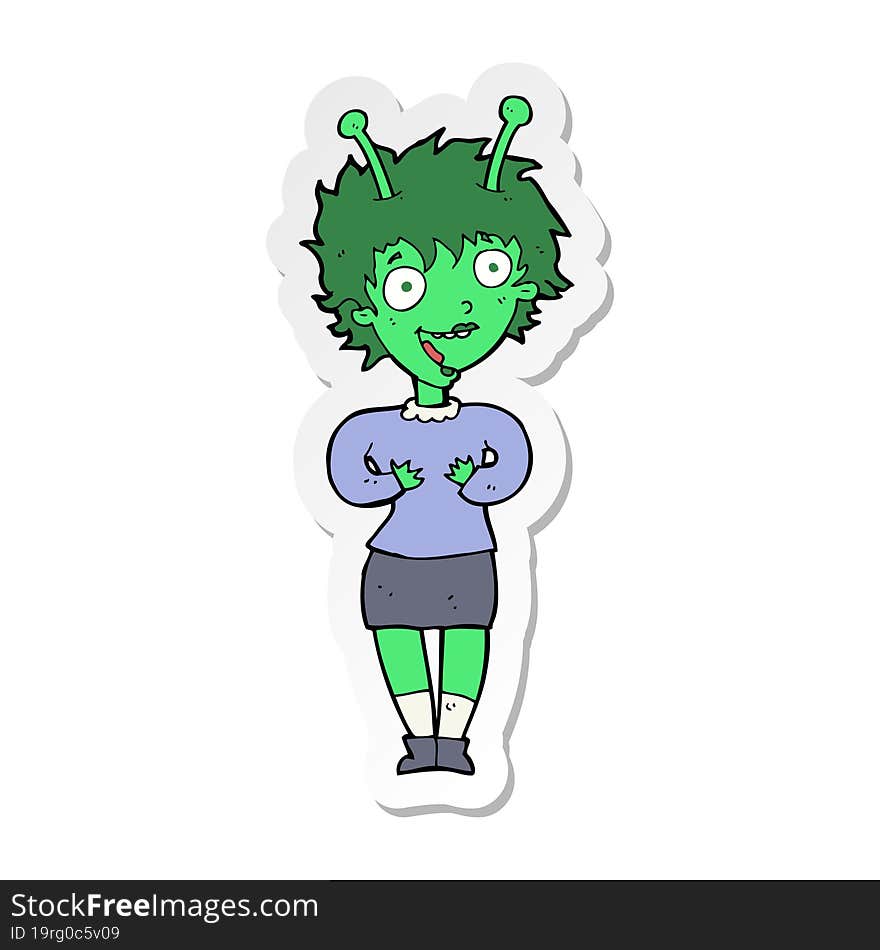 sticker of a cartoon alien woman