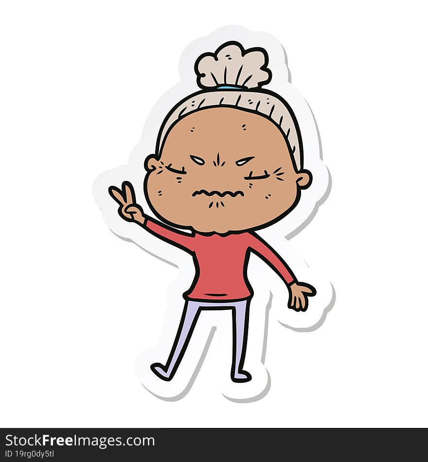 sticker of a cartoon annoyed old lady