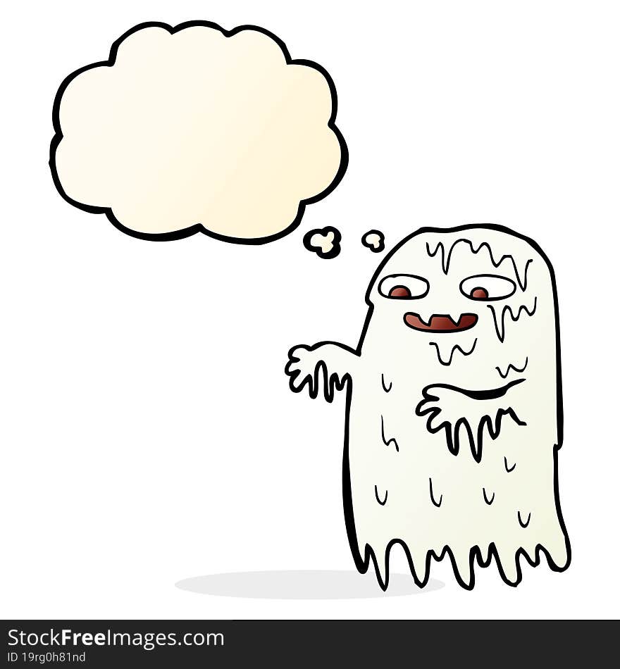 cartoon gross slime ghost with thought bubble