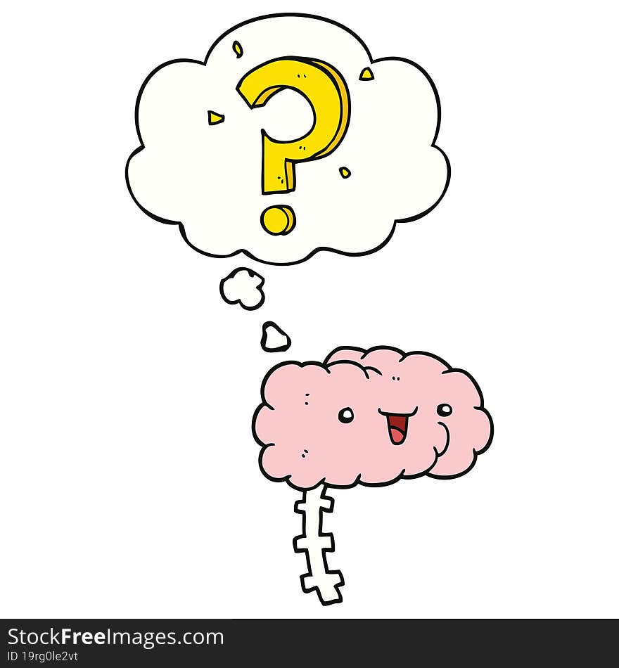 Cartoon Curious Brain And Thought Bubble