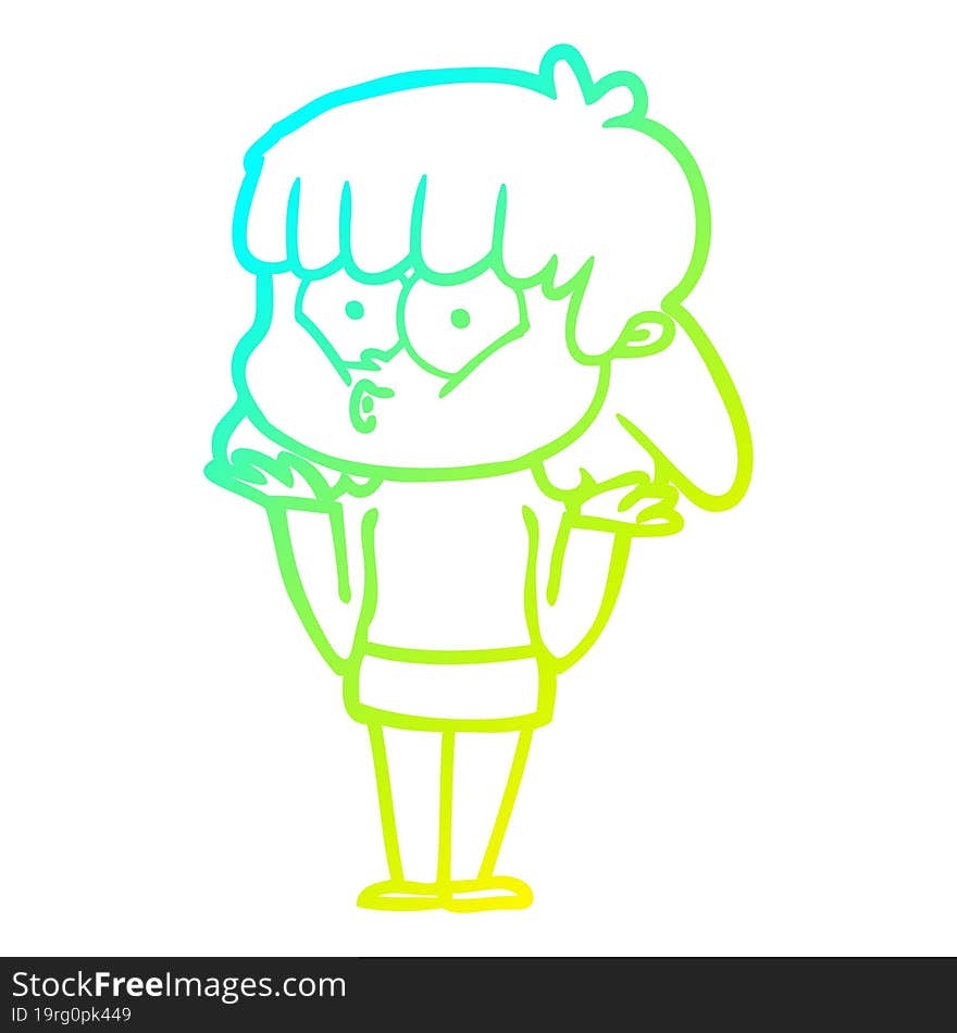 cold gradient line drawing cartoon whistling girl