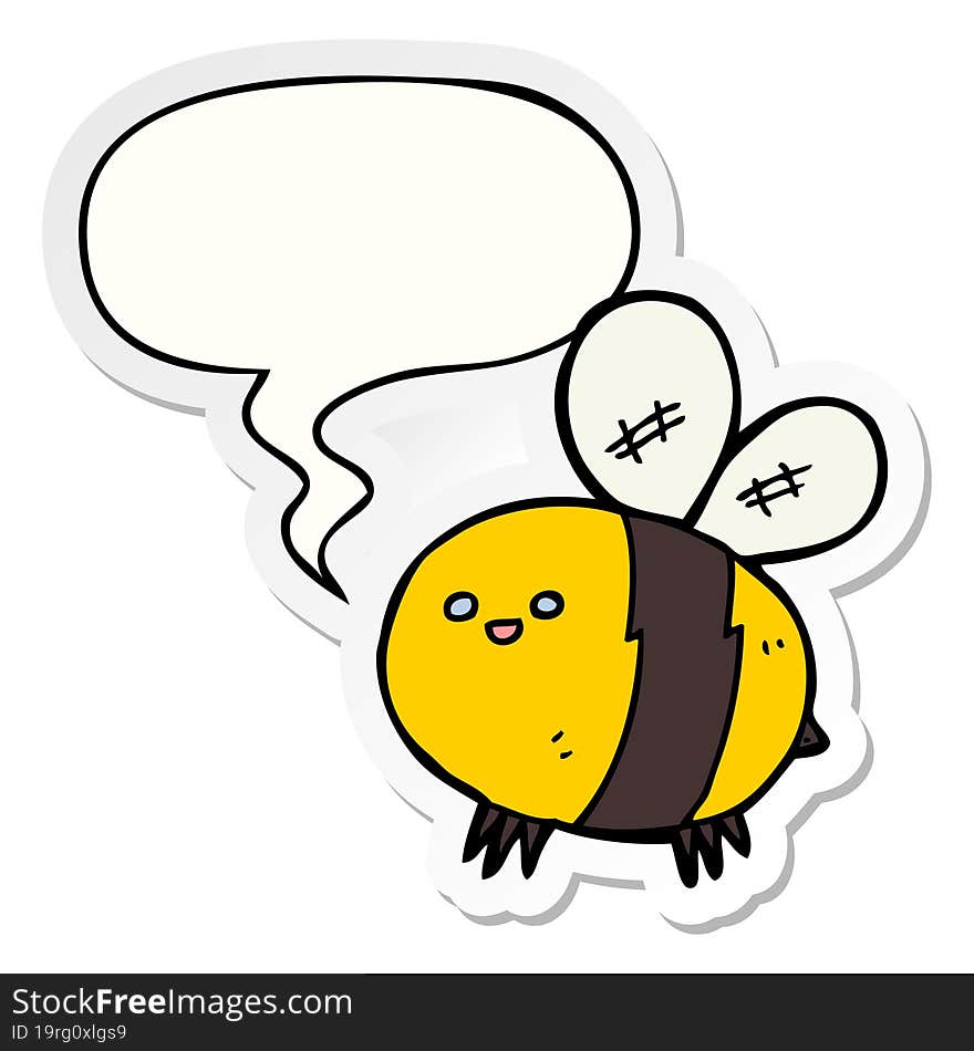 cartoon bee with speech bubble sticker. cartoon bee with speech bubble sticker