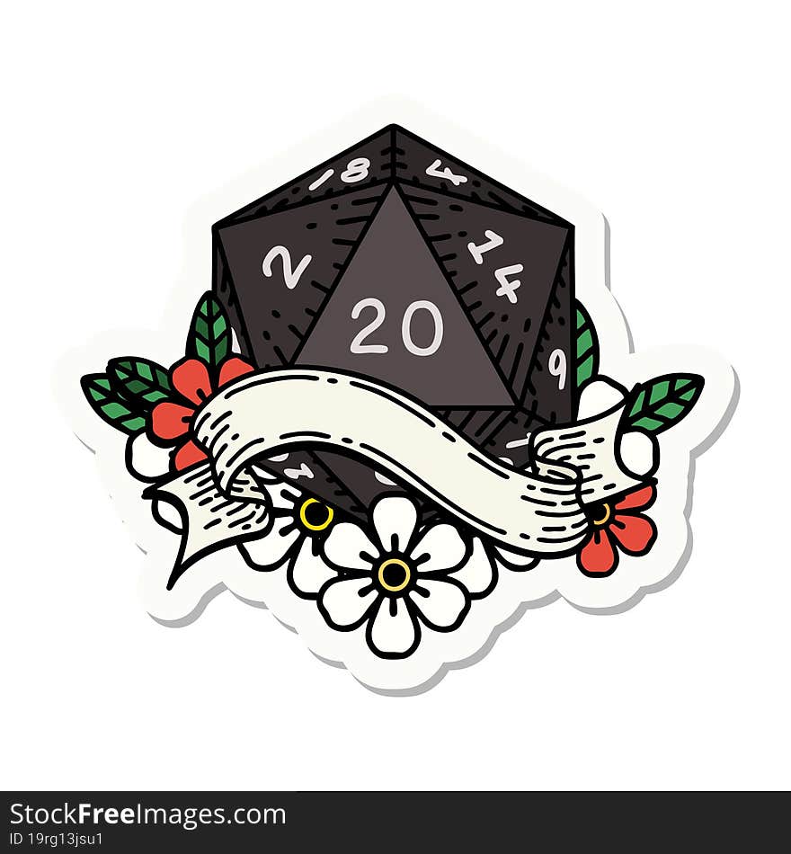 natural twenty D20 dice roll sticker