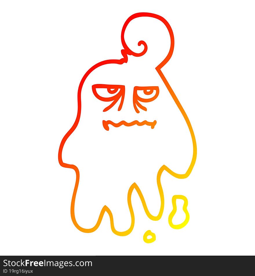 warm gradient line drawing of a cartoon spooky ghost