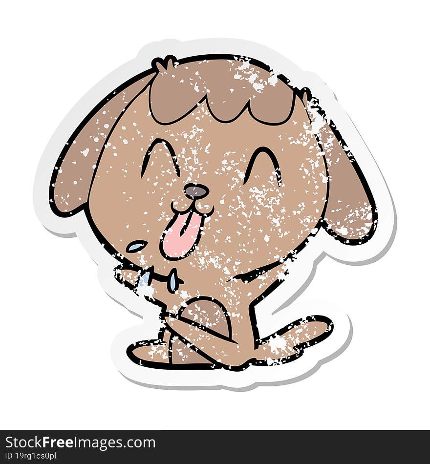 Distressed Sticker Of A Cute Cartoon Dog