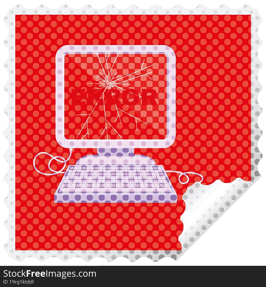 Broken Computer Graphic Vector Illustration Square Sticker Stamp