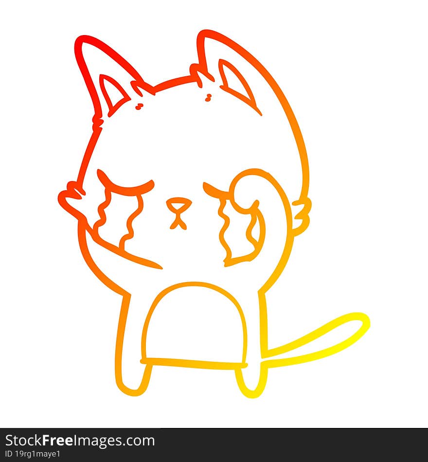 warm gradient line drawing crying cartoon cat