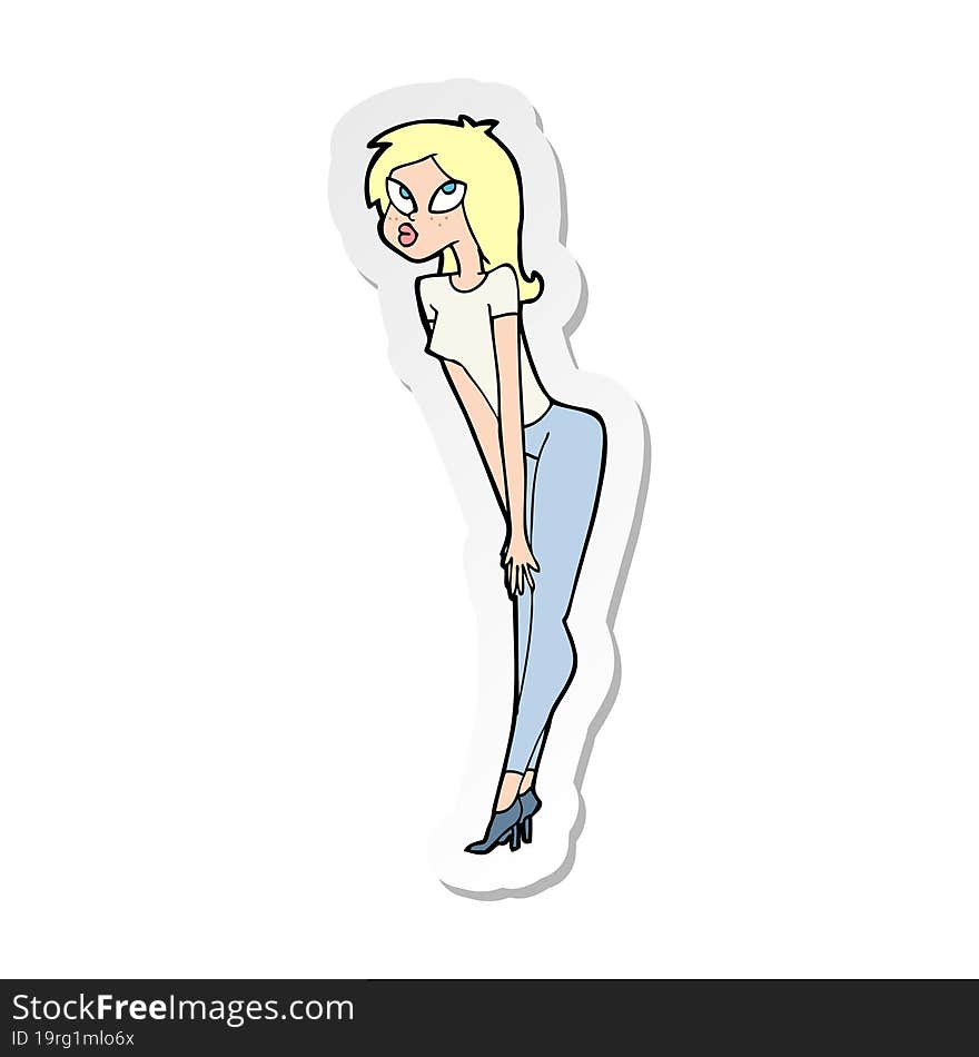 Sticker Of A Cartoon Attractive Girl