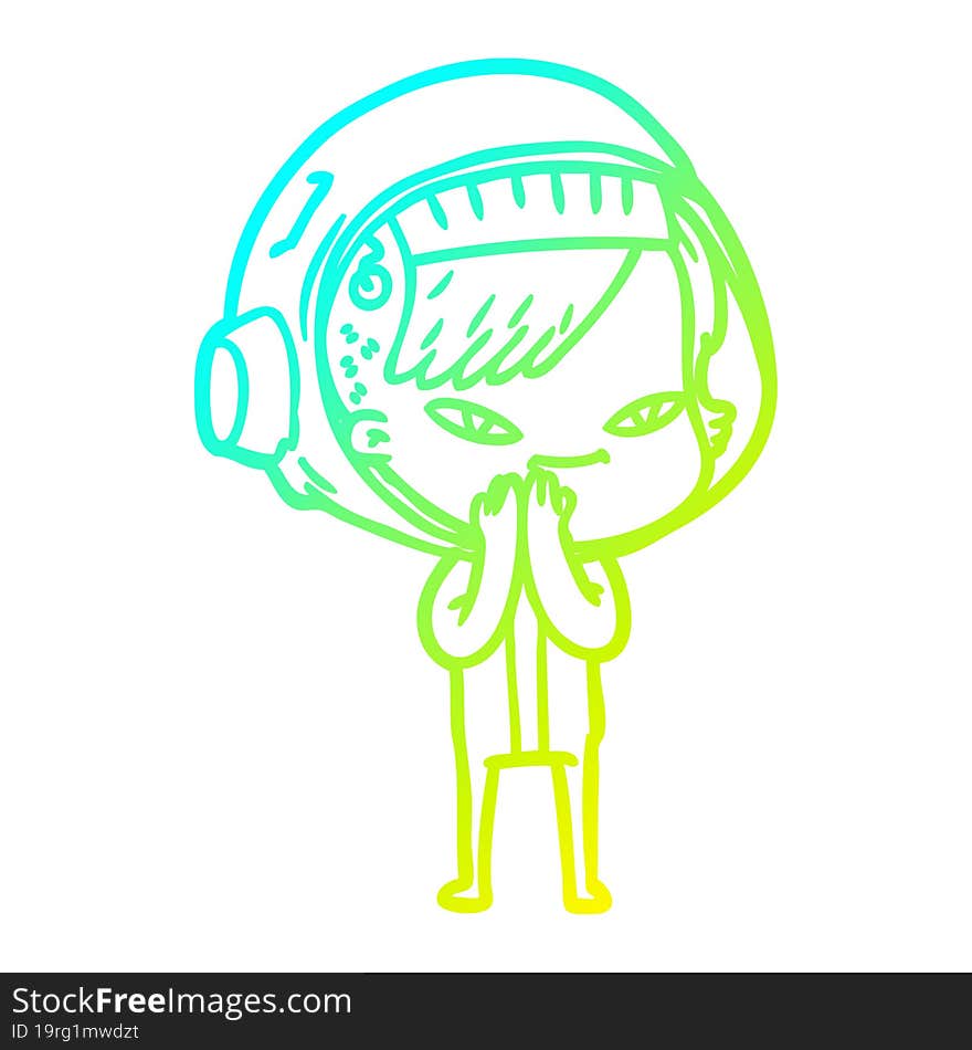 Cold Gradient Line Drawing Cartoon Astronaut Woman