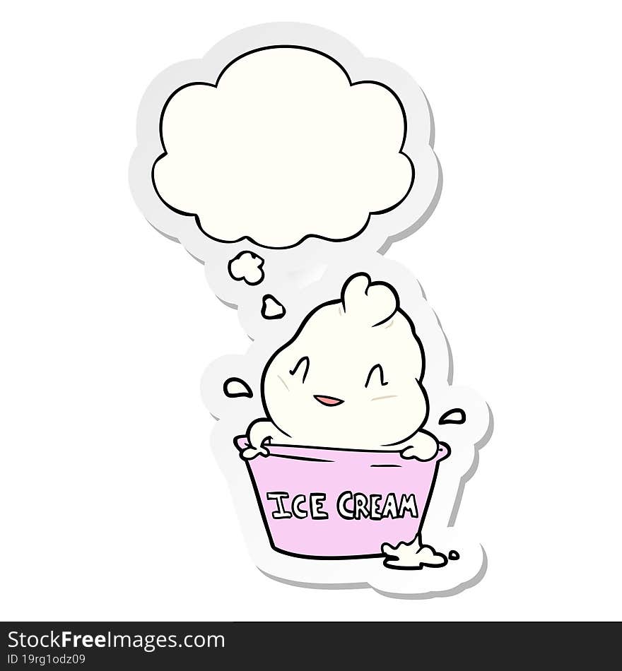 cute cartoon ice cream and thought bubble as a printed sticker