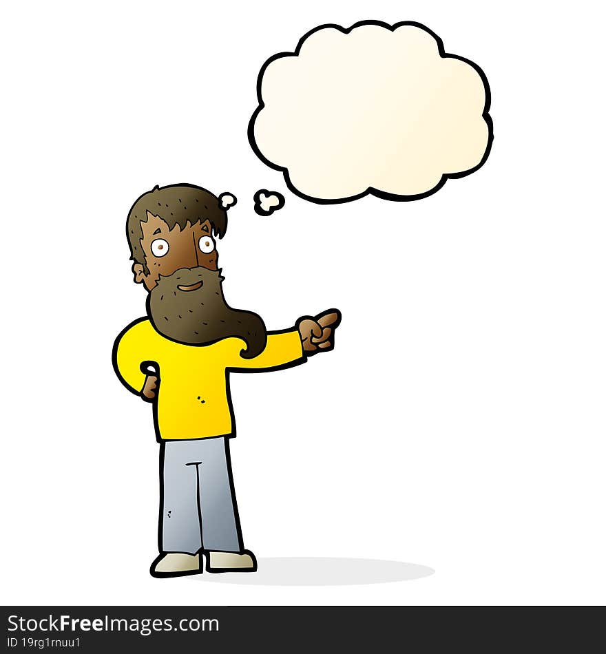 Cartoon Man With Beard Pointing With Thought Bubble