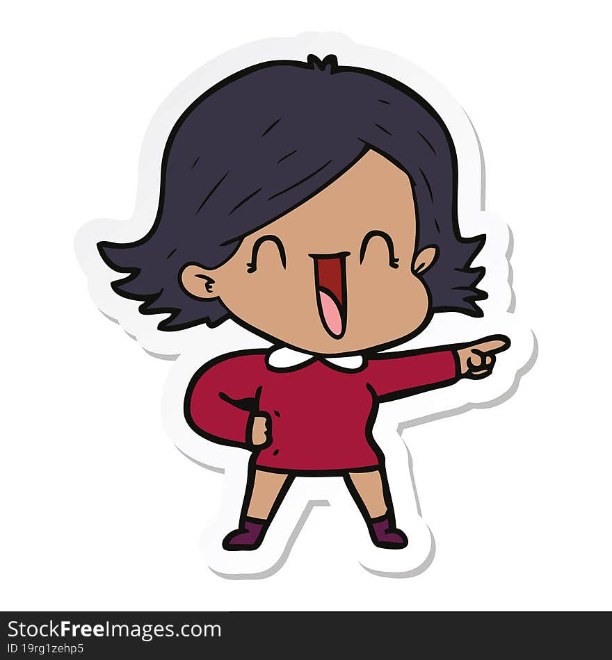 sticker of a cartoon laughing woman pointing