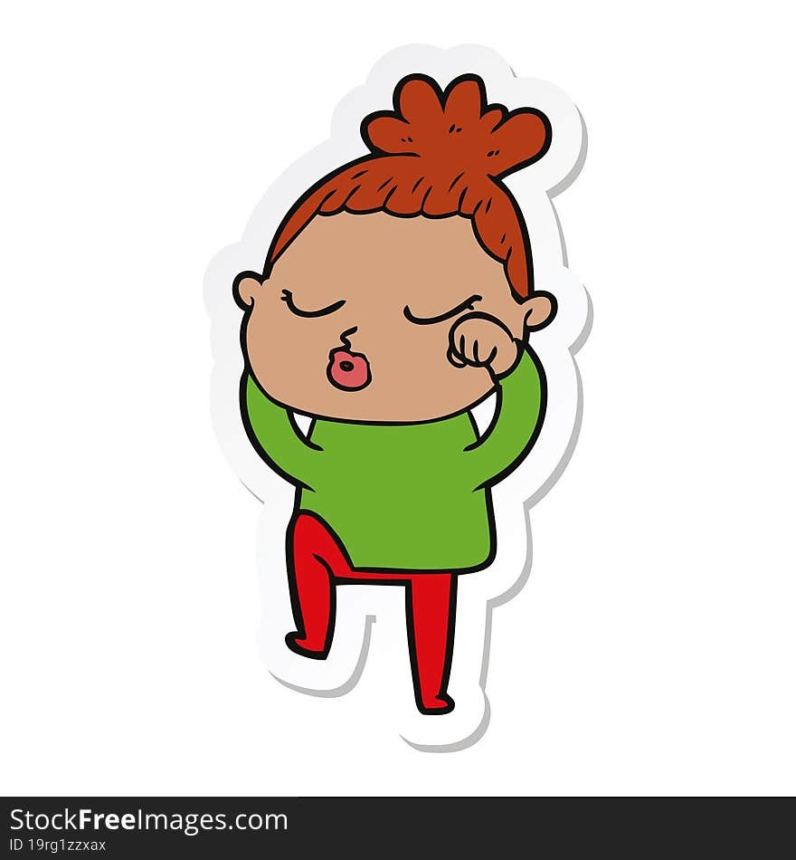 sticker of a cartoon calm woman