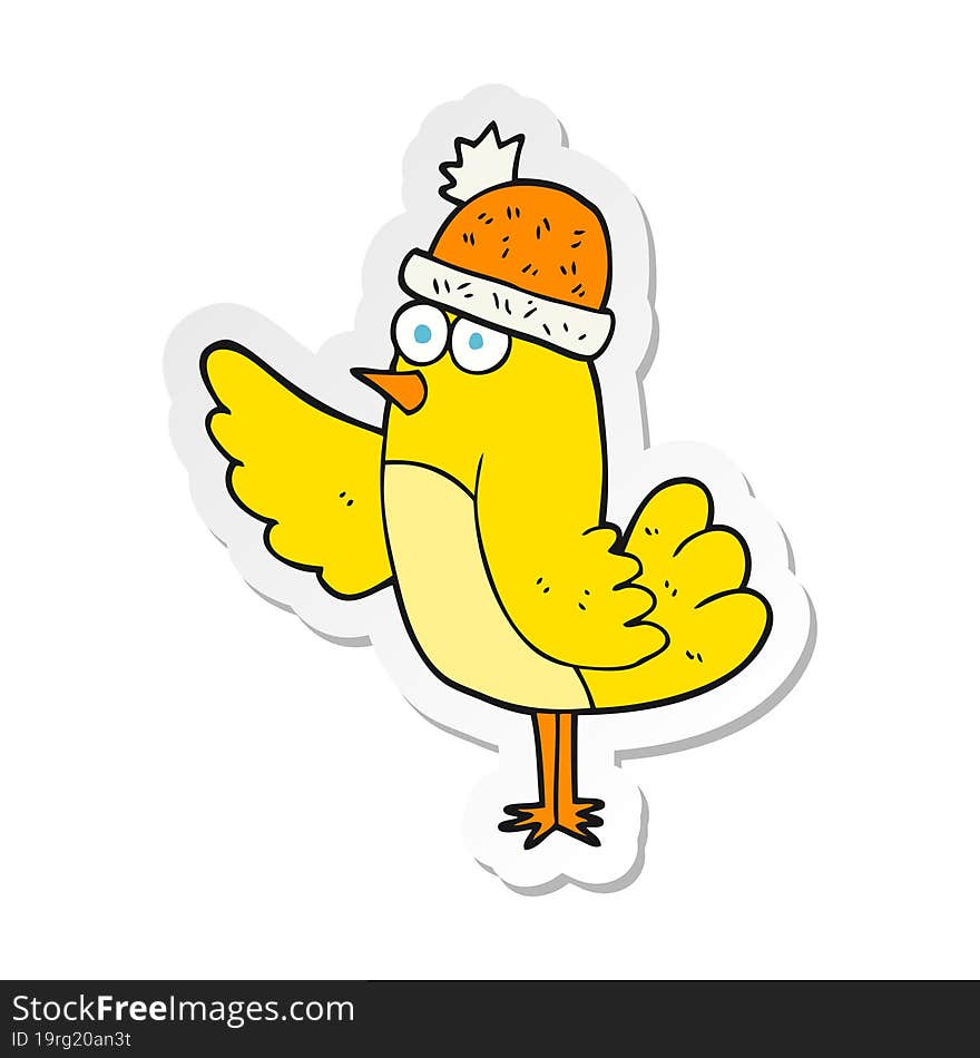 sticker of a cartoon bird wearing hat