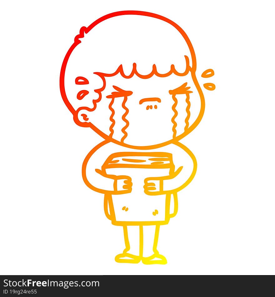 warm gradient line drawing of a cartoon man crying