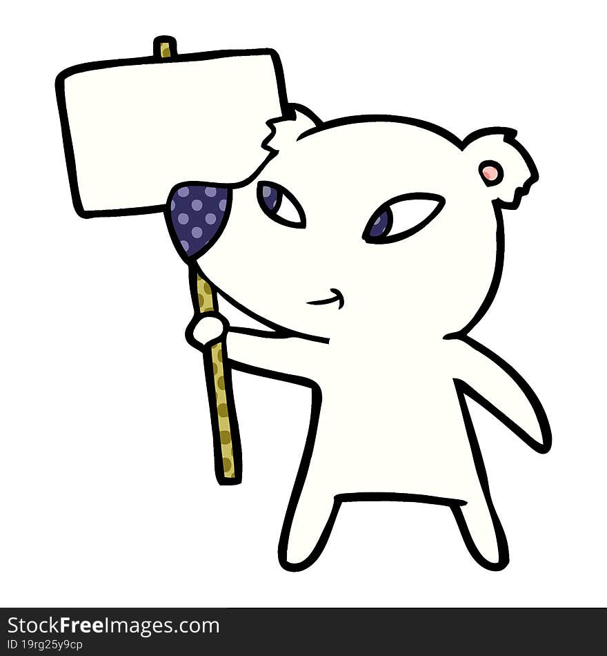 cute cartoon polar bear with protest sign. cute cartoon polar bear with protest sign