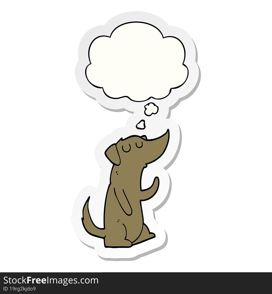 cartoon dog with thought bubble as a printed sticker