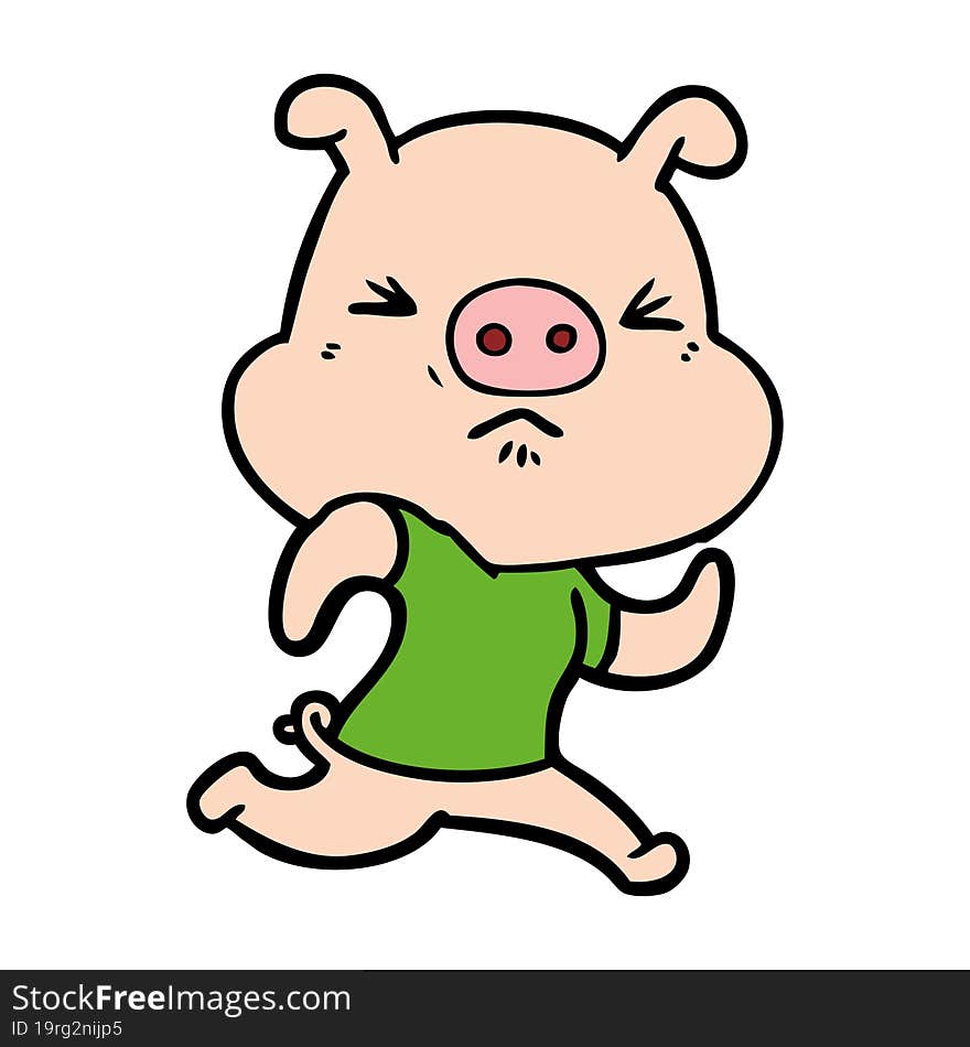 cartoon angry pig wearing tee shirt. cartoon angry pig wearing tee shirt