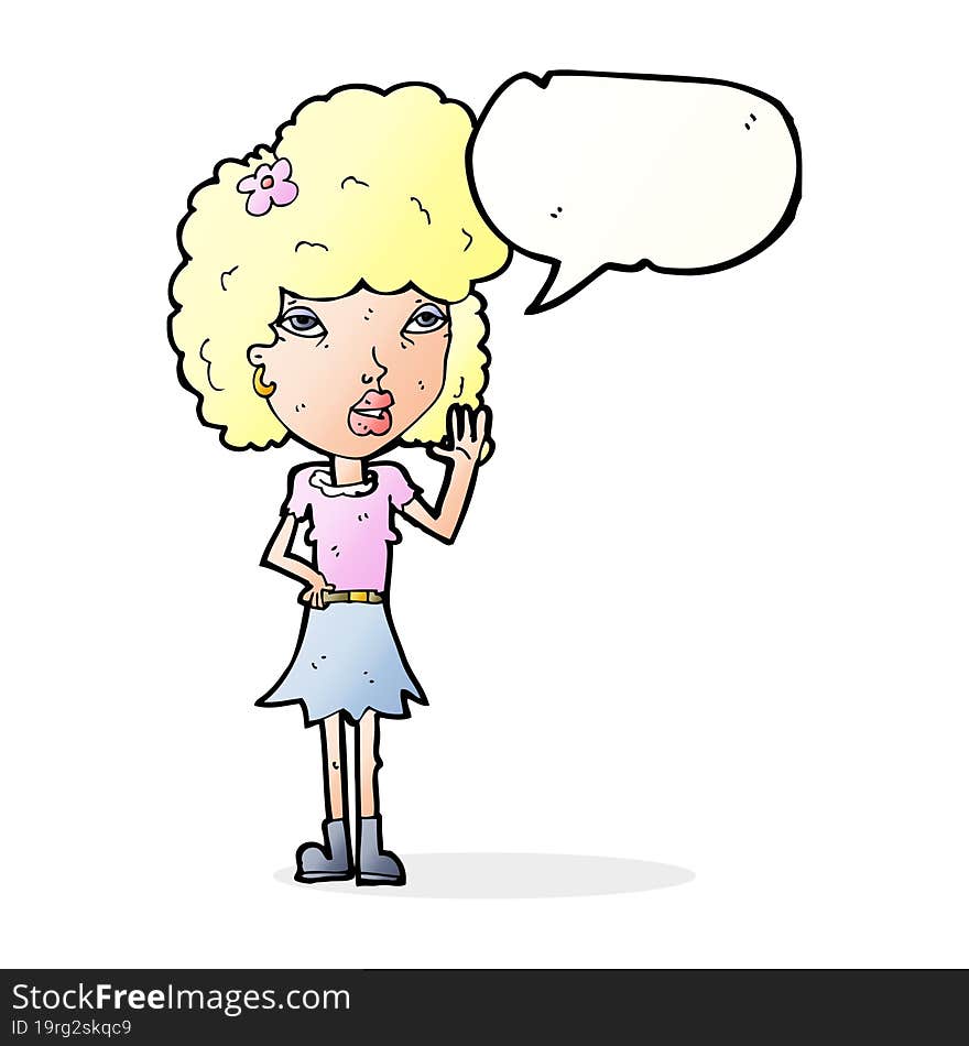 Cartoon Woman Waving With Speech Bubble