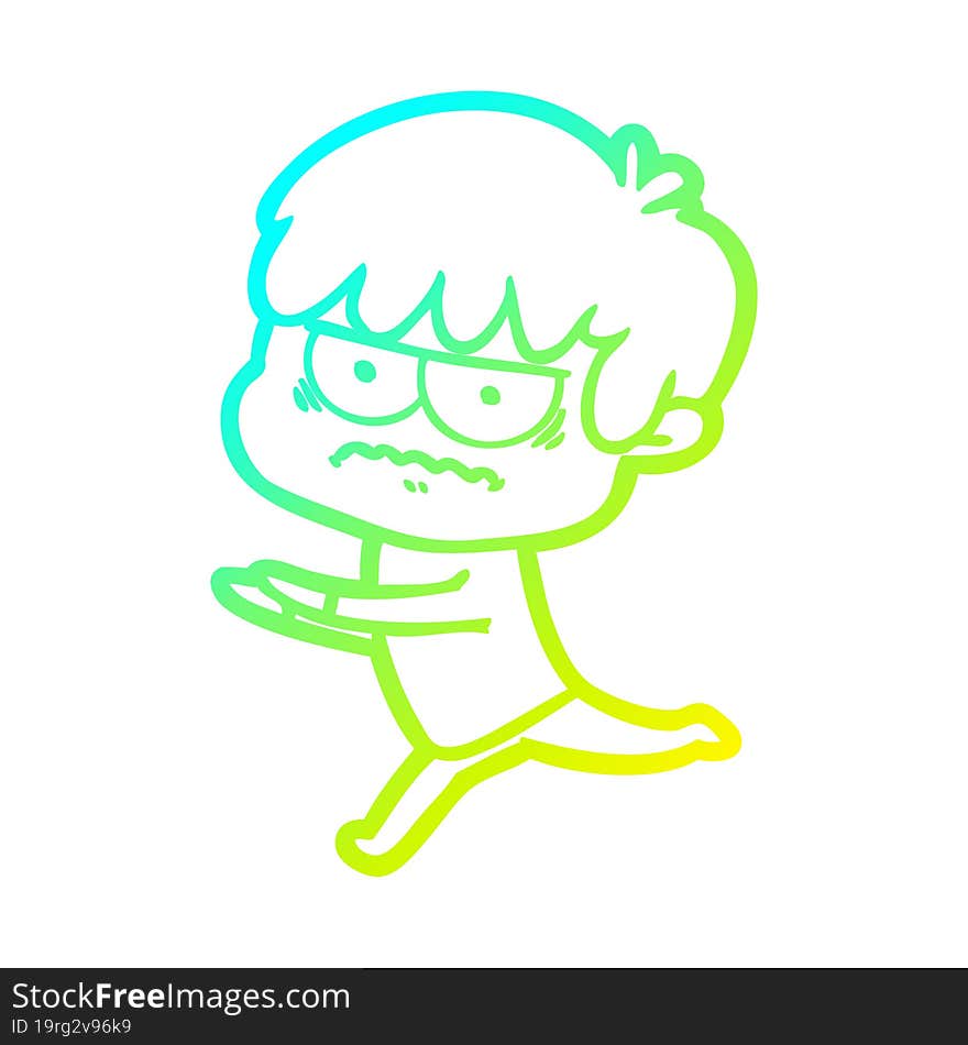 cold gradient line drawing annoyed cartoon boy