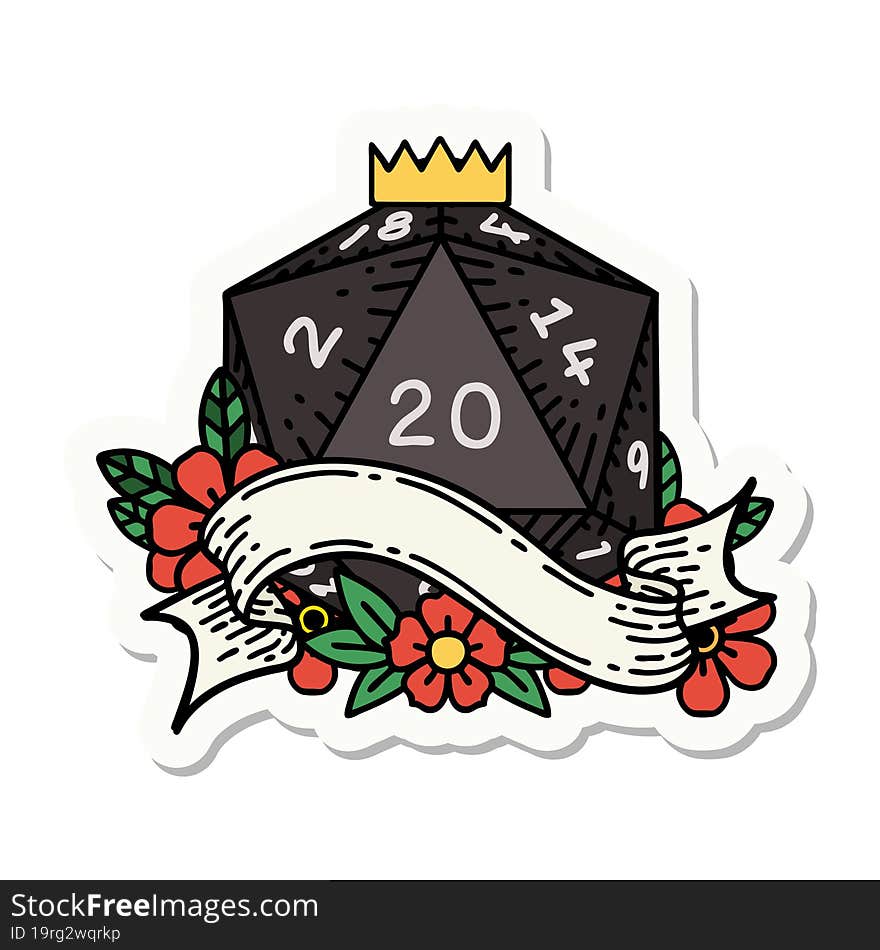 natural twenty D20 dice roll sticker