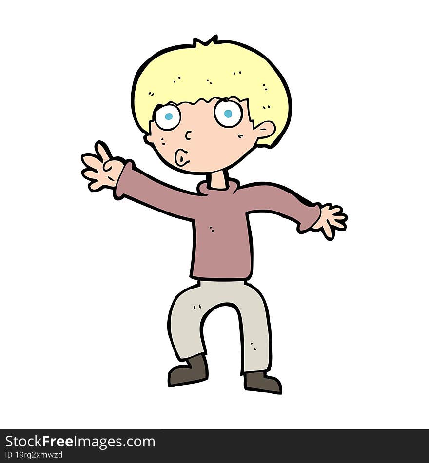 cartoon boy waving warning